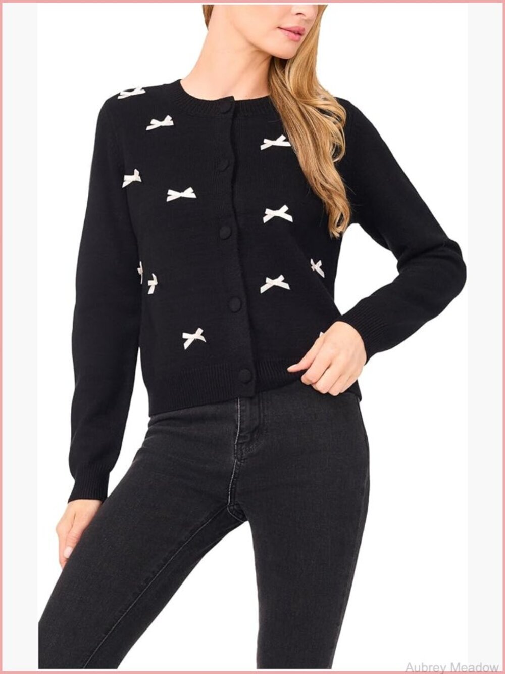 Ribbon Applique Cardigan Soft Knit Long Sleeve Women's Sweater